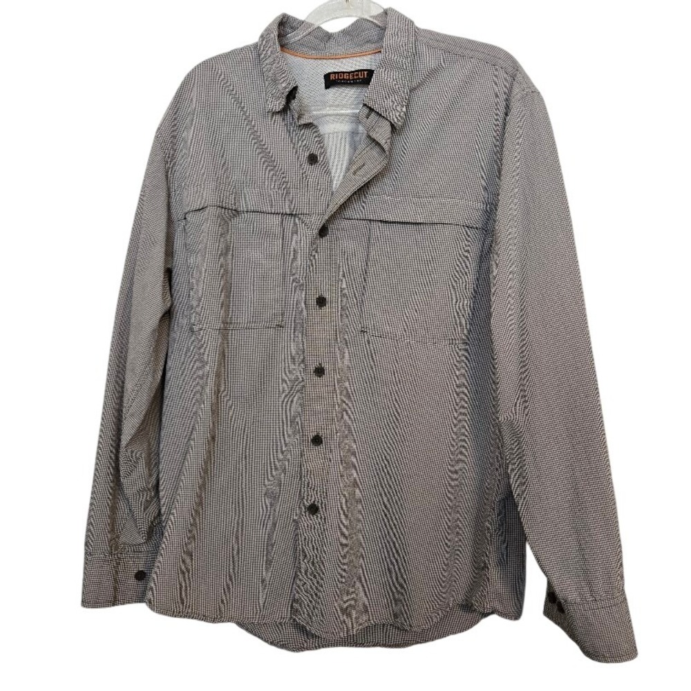 Ridgecut Toughwear‎ Mens Large Grey Micro Check Long Sleeve Button Down Shirt